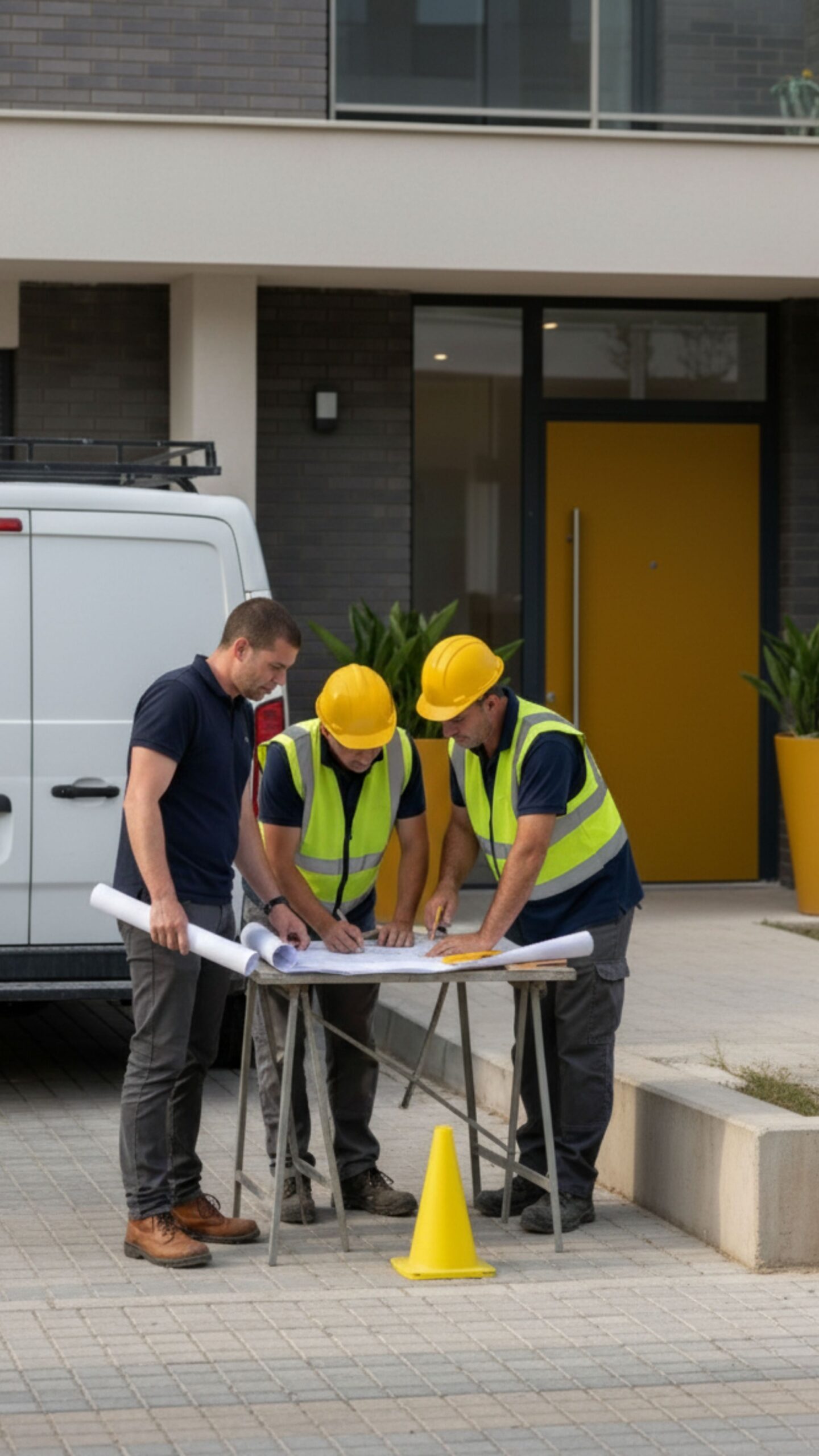 Ángel Navarro con el equipo en obra